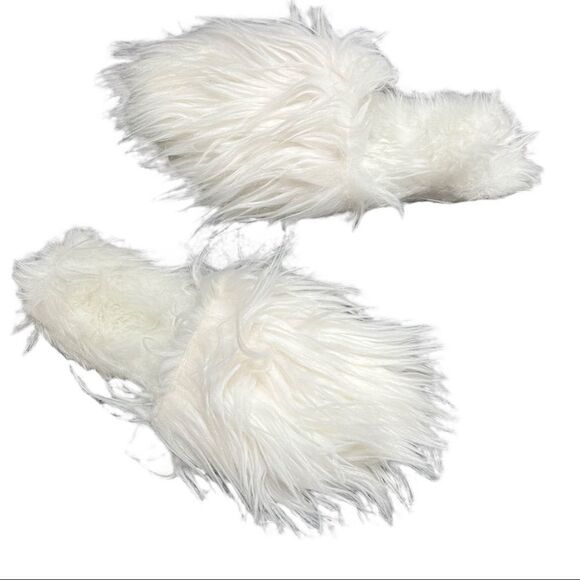 Free People White Vegan Faux Fur Open Toe Slippers - Picture 3 of 7